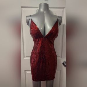 Charlotte Russe Red Sequin Backless Mini Dress Sz L